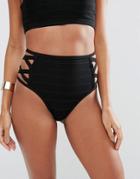 Missguided Lattice Neck Bandage Bikini Bottom - Black