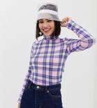 Monki High Neck Jersey Top With Plaid Print In Pink