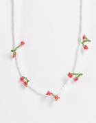 Pieces Beaded Cherry Necklace In White