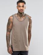 Asos Longline Tank With Split Hem Detail - Tan