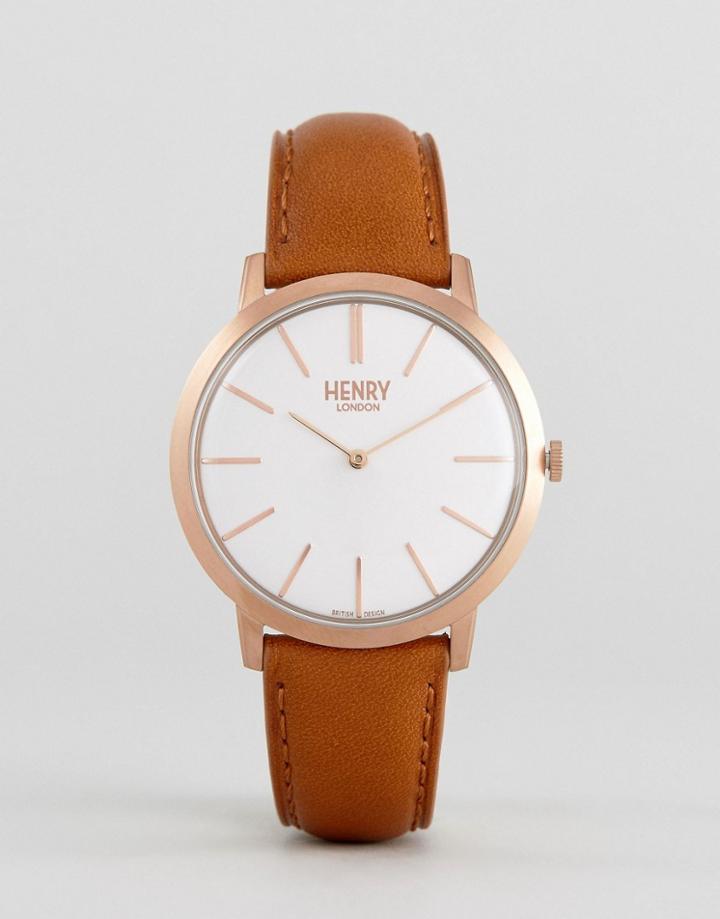 Henry London Tan Leather Watch With Gold Dial - Tan