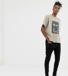 Heart & Dagger Oversized T-shirt With Print - Stone