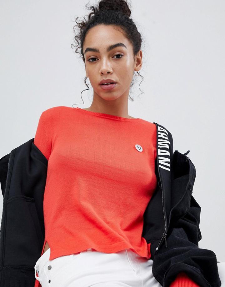 Armani Exchange Face Motif Long Sleeve Top - Red