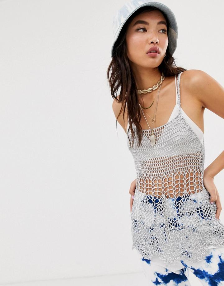 Asos Design Two-piece Crochet Cami In Metalic Yarn - Silver