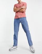 Asos Design Straight Leg Jeans In Mid Wash Blue-blues