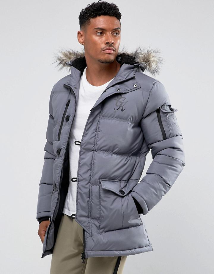 Gym King Puffer Parka In Gray With Faux Fur Hood - Gray