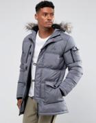 Gym King Puffer Parka In Gray With Faux Fur Hood - Gray
