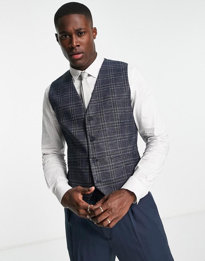 Bolongaro Trevor Slim Suit Vest In Navy Check