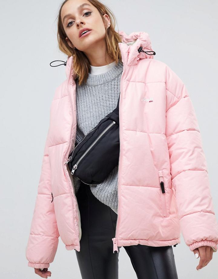 Schott Padded Jacket With Embroidered Logo And Hood - Pink