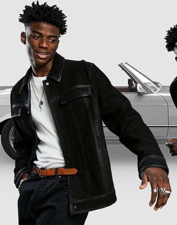 Asos Design Leather Western Jacket In Black