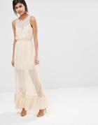 Vero Moda Sheer Lace Insert Maxi Dress With Ruffle Hem - Ivory Cream