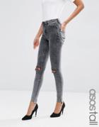 Asos Tall Ridley Skinny Jeans In Black Acid With Extreme Busts And Stepped Hem - Black