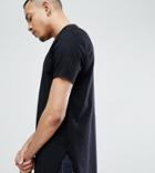 Asos Design Tall Super Longline T-shirt With Extra Long Side Splits And Raw Edges In Black - Black