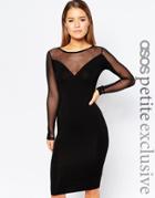 Asos Petite Plunge Body-conscious Midi Dress With Contrast Mesh - Black