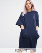 Monki Oversized Pocket T-shirt Dress - Navy