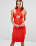 Missguided Premium Bandage Cross Strap Cut Out Midi Dress - Red