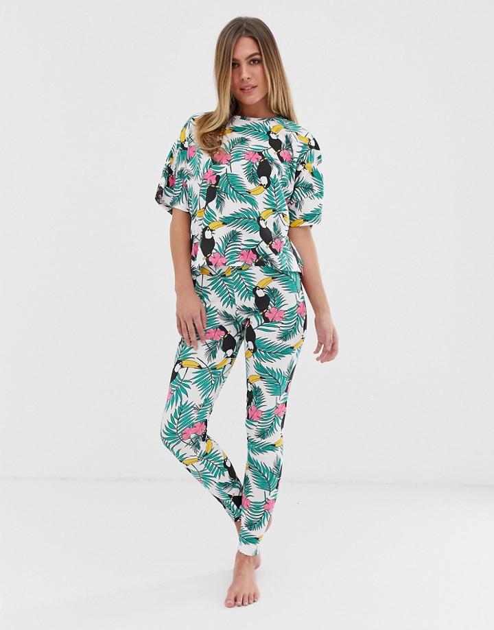 Asos Design Palm & Toucan Pyjama Legging Set - Multi