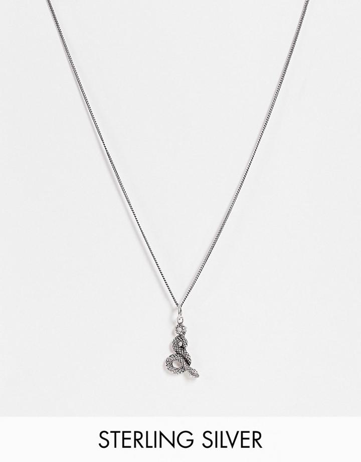 Asos Design Sterling Silver Necklace With Snake Pendant