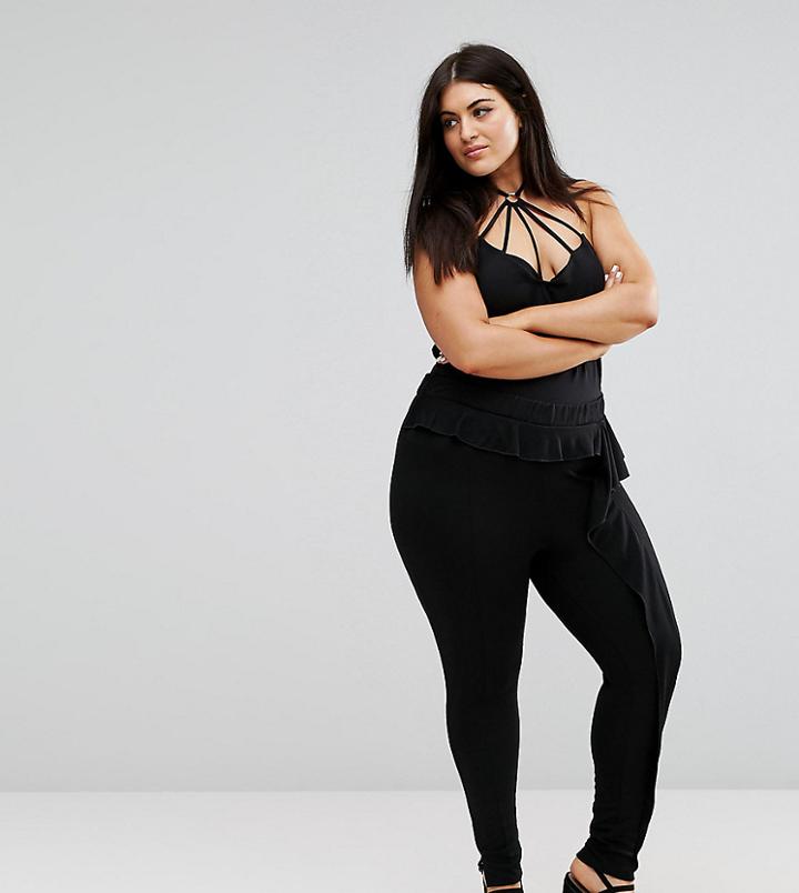 Asos Curve Ruffle Pants In Ponte - Black