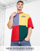 Asos Design Oversized T-shirt In Multi Color Block And Chest Embroidery