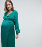 Asos Design Maternity Button Through Midi Dress In Jacquard-green