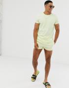 Asos Design Two-piece Swim Short In Pale Lime Yellow Super Short Length-blue