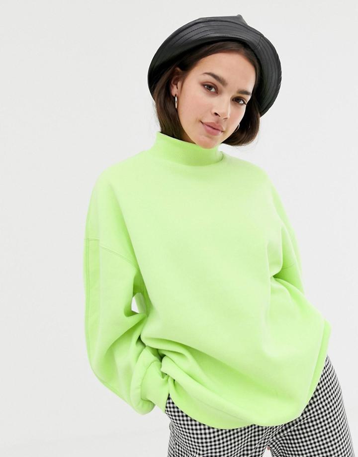 Bershka High Neck Oversized Sweater In Lime - Yellow