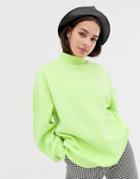Bershka High Neck Oversized Sweater In Lime - Yellow