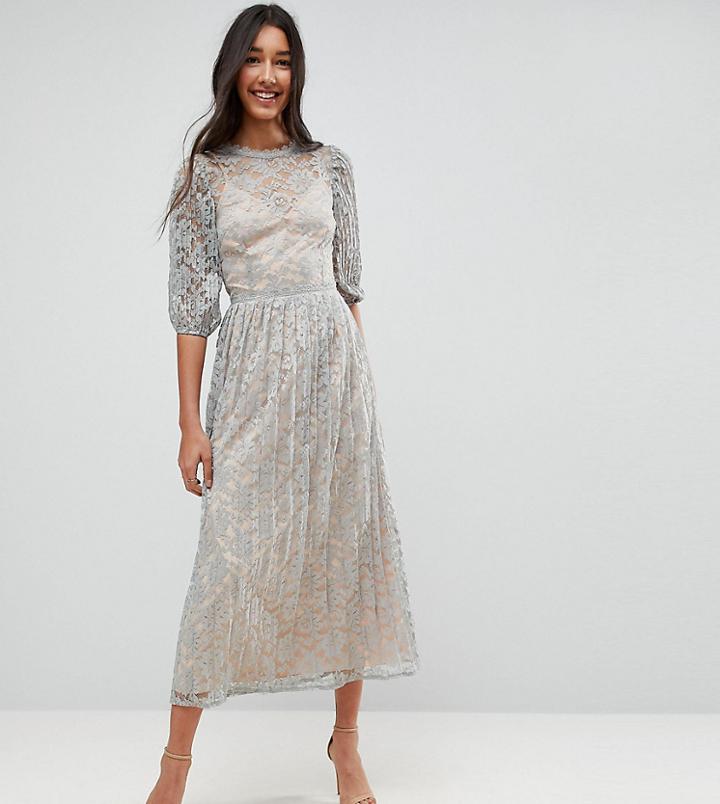 Little Mistress Tall All Over Lace Maxi Dress With Balloon Sleeve Detail - Green
