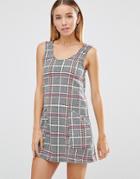 Ax Paris Plaid Print Pinafore Dress - Gray