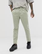 Asos Design Cigarette Chinos With Pleats In Light Green