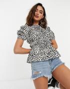 Influence Puff Sleeve Blouse In Animal Print-multi