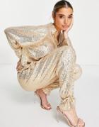 Style Cheat Sequin Tailored Pant In Champagne - Part Of A Set-silver