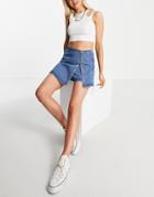 Topshop Denim Skort In Mid Blue