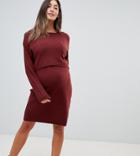 Asos Design Maternity Nursing Knitted Mini Dress In Fluffy Yarn - Red
