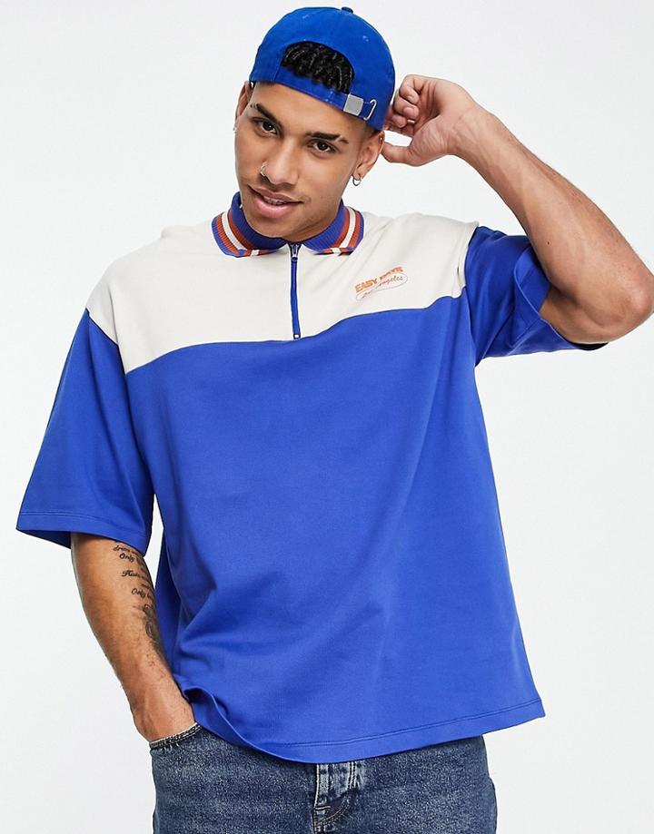Topman Oversized Fit Blocked Zip Polo-multi