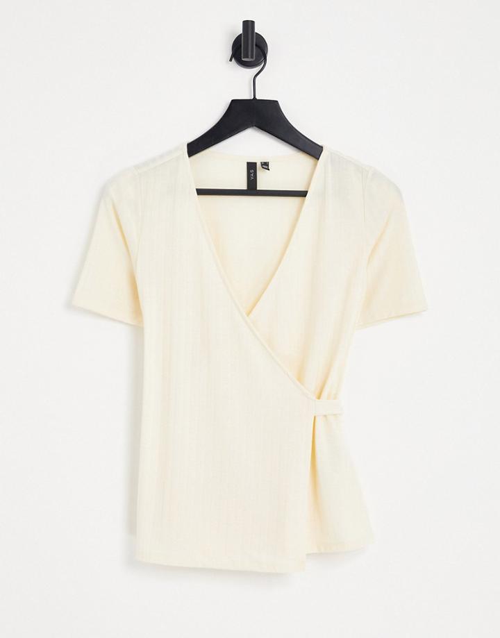 Y.a.s Lila Short Sleeve Wrap Top In Cream-white