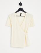 Y.a.s Lila Short Sleeve Wrap Top In Cream-white