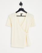 Y.a.s Lila Short Sleeve Wrap Top In Cream-white