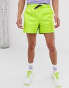 Asos Design Slim Shorter Shorts In Lime Nylon With Contrast Drawcords - Green