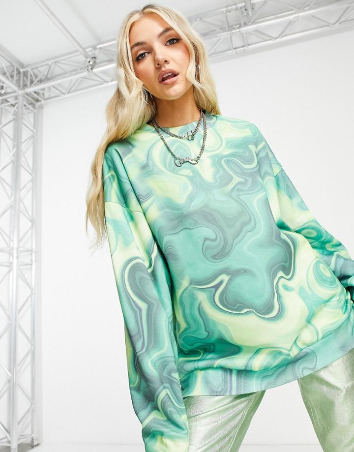 Topshop Marble Swirl Sweatshirt In Green