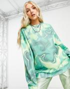 Topshop Marble Swirl Sweatshirt In Green