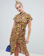 River Island Shift Dress With High Neck In Leopard Print-yellow