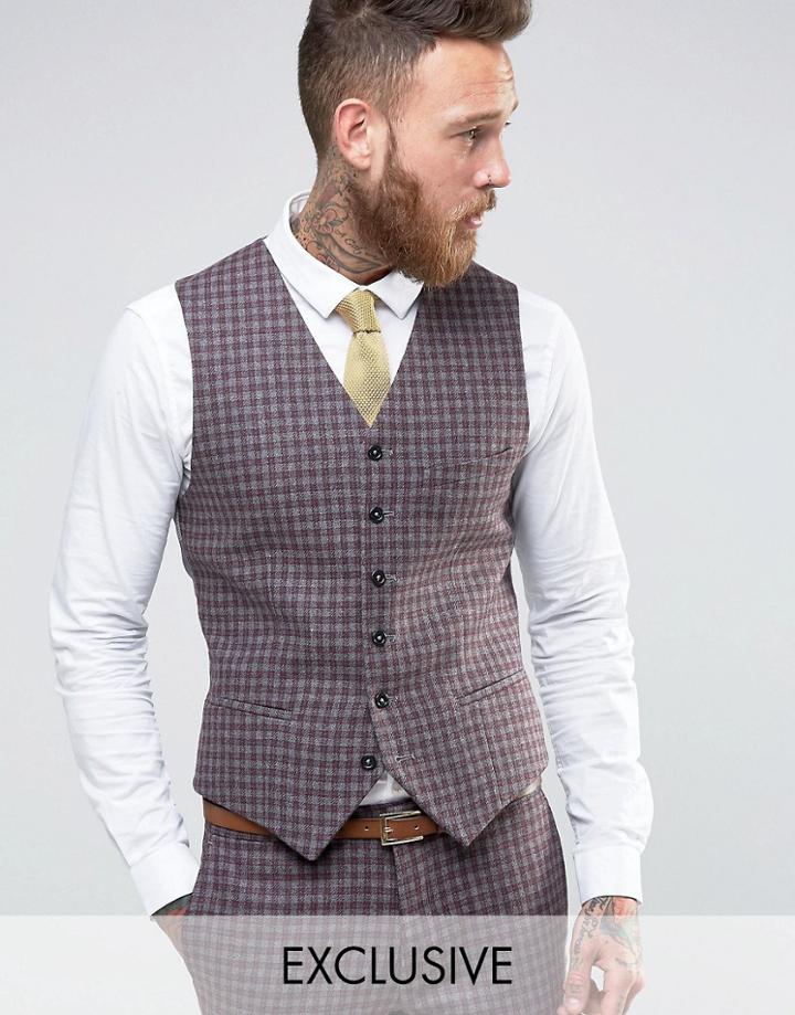 Heart & Dagger Slim Vest In Check - Red