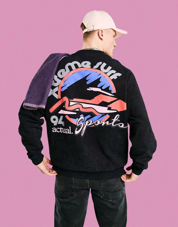 Asos Actual Oversized Sweatshirt With Back Graphic Print In Black
