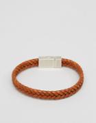 Asos Plaited Faux Leather Bracelet In Tan - Brown