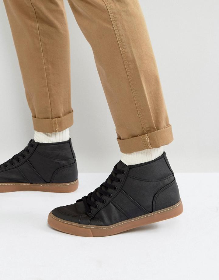 Asos Mid Top Skater Sneakers In Black With Gum Sole - Black