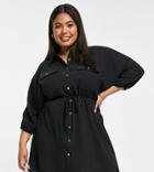 In The Style Plus X Jac Jossa Tie Front Shirt Dress In Black