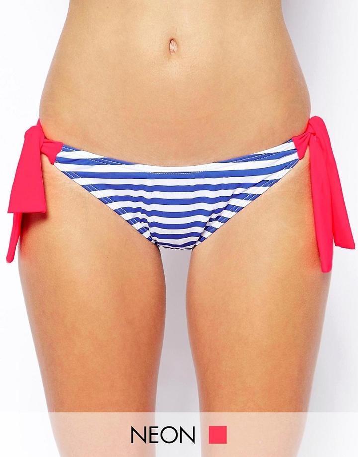 Piha Papeete Stripe Tie Side Bikini Bottom - Blue
