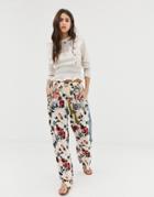 Aratta Relaxed Floral Pants With Velvet Side Strips - White